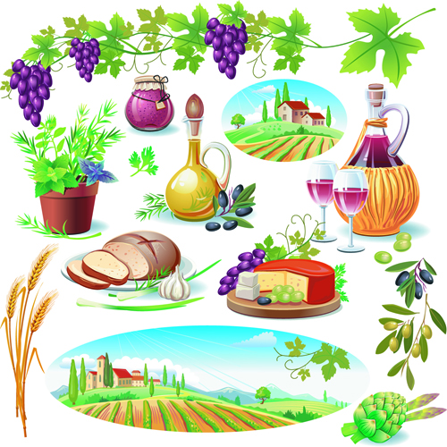 Various Food with Grapes vector set 04