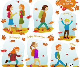Autumn leaves and people design elements vector