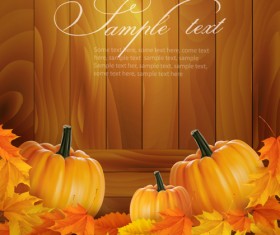 Autumn pumpkin with Wood Board background vector 01