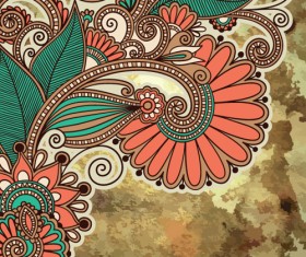 Floral patterns with grunge backgrounds vector 01
