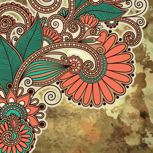 Floral patterns with grunge backgrounds vector 01