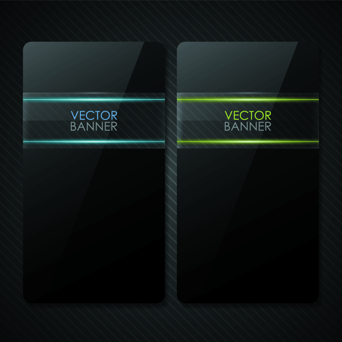 Set of Shiny Black Banners vector 01