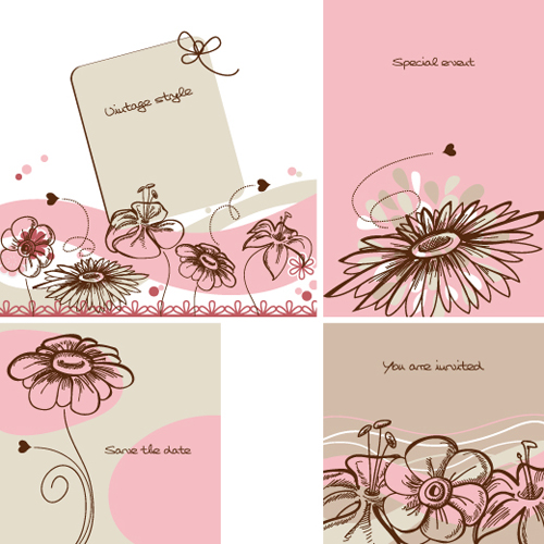 Hand drawn flower of Stylish card vector 04