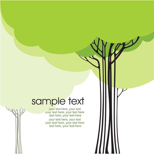 Set of Card with trees background vector 01 free download