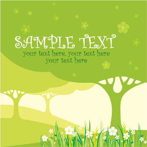 Set of Card with trees background vector 04