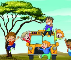 Cute Children with animals cartoon vector graphic 03