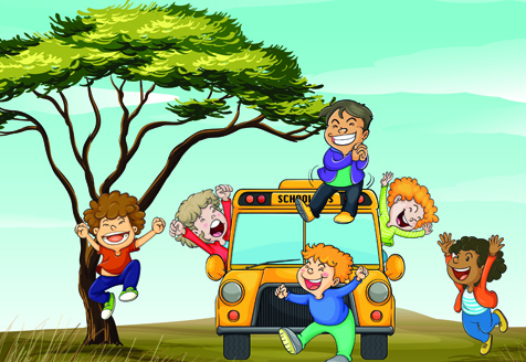 Cute Children with animals cartoon vector graphic 03