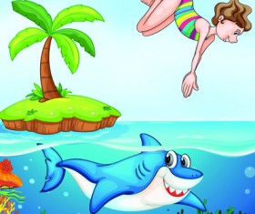 Cute Children with animals cartoon vector graphic 04