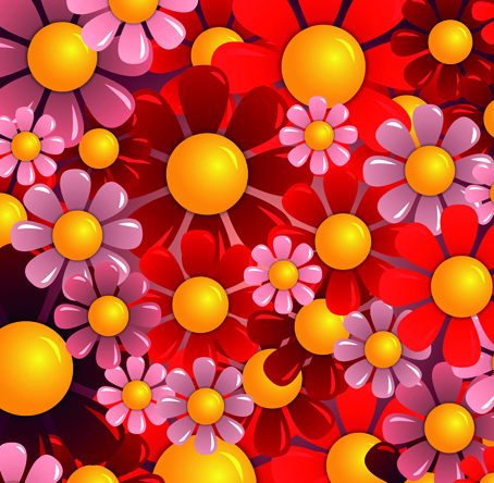 Bright Colorful flowers vector background set 01