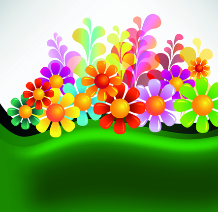 Bright Colorful flowers vector background set 05