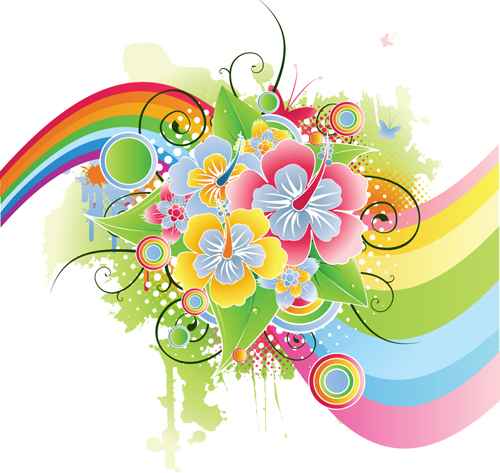 Colors floral Object vector backgrounds 02