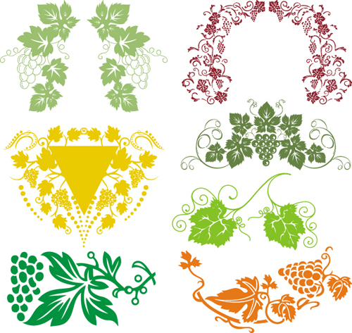 Elements of Grapes style Borders vector 01