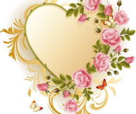 Set of Floral Heart elements vector 04