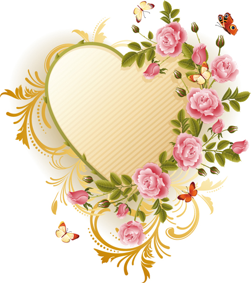 Download Set of Floral Heart elements vector 04 free download