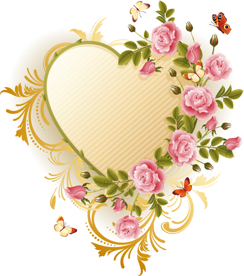 Set of Floral Heart elements vector 04