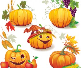 Funny Autumn pumpkins vector graphic 02
