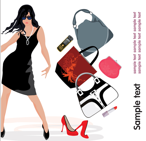 Personality girls design elements vector 03