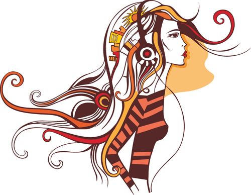 Personality girls design elements vector 04