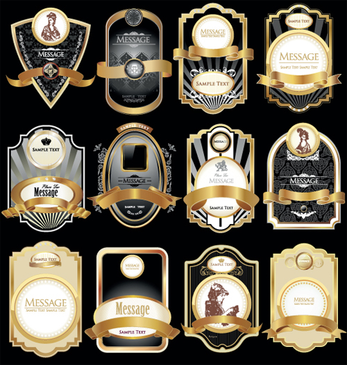 Golden luxurious Retro labels design vector 04