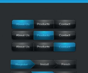 black and blue web button vector set 01