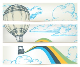 Hand drawn Hot air balloon in the sky banner vector