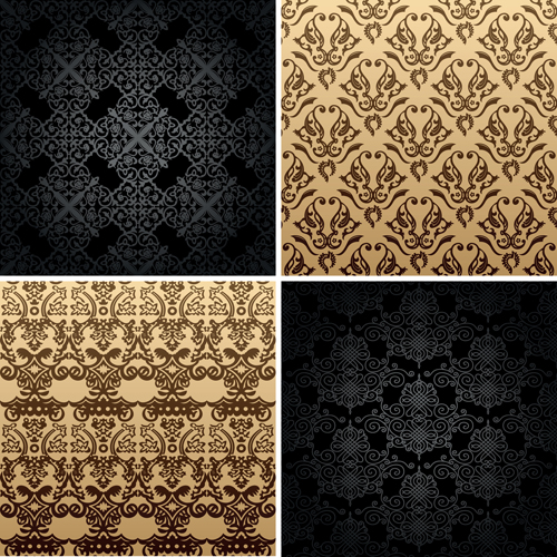 Set of Seamless Ornament pattern design vector 01