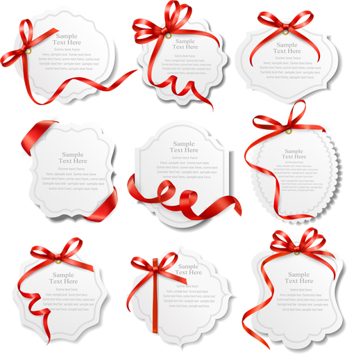 Red ribbons with text cards vector 01