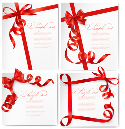Red ribbons with text cards vector 02
