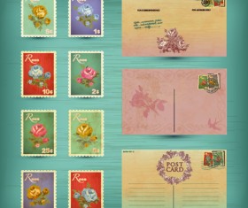 Retro Postcards and Postage Stamps design vector 02