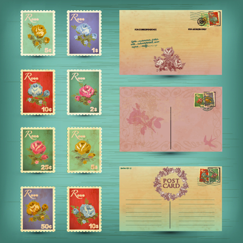 postage stamp mockup psd free Retro postcards and postage stamps design vector 02 free download