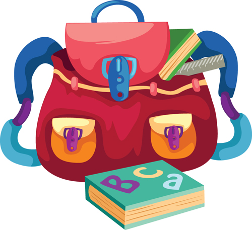 Funny School bag design elements vector 04