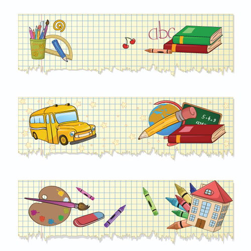 Set of School elements banners vector 03