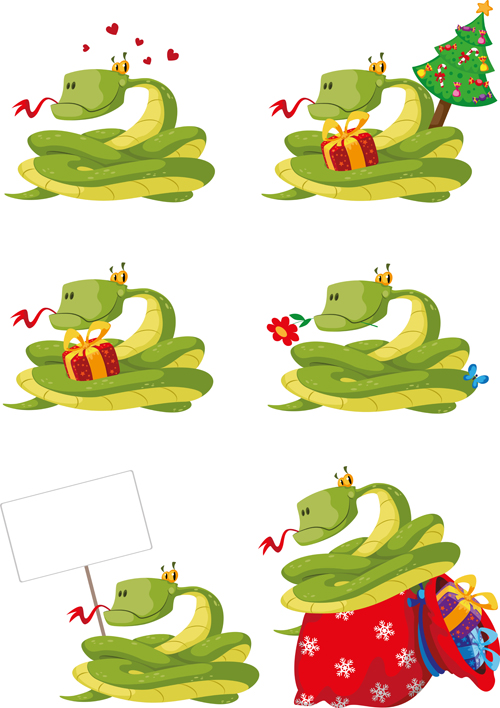 Set of Snake New Year design elements vector 02