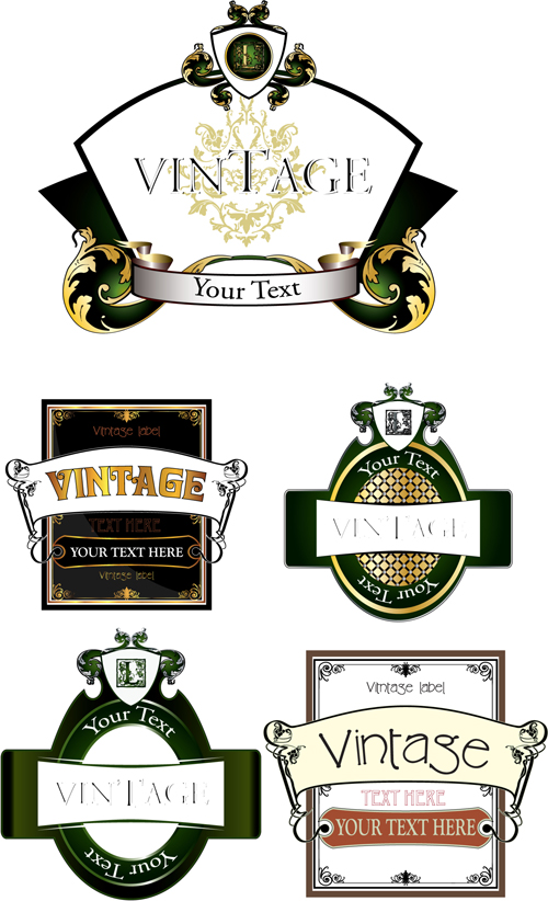 Various Vintage Green Labels vector Set