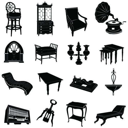 Different Vintage furniture design vector set 01
