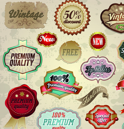 Vintage premium quality labels and stickers vector 01