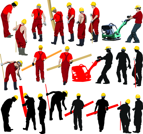 Various Building Workers design elements vector 04