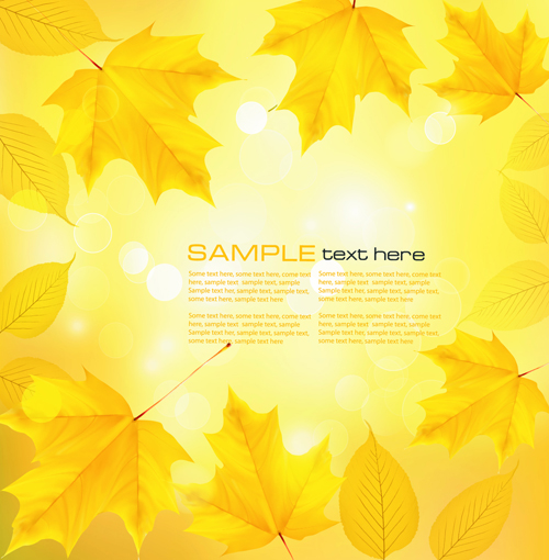 Yellow Autumn Leaves vector backgrounds set 04