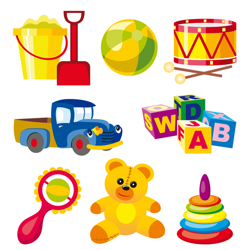 Different Baby Toys mix vector set 01