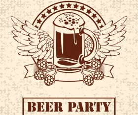 Retro Beer party Mark design vector 02