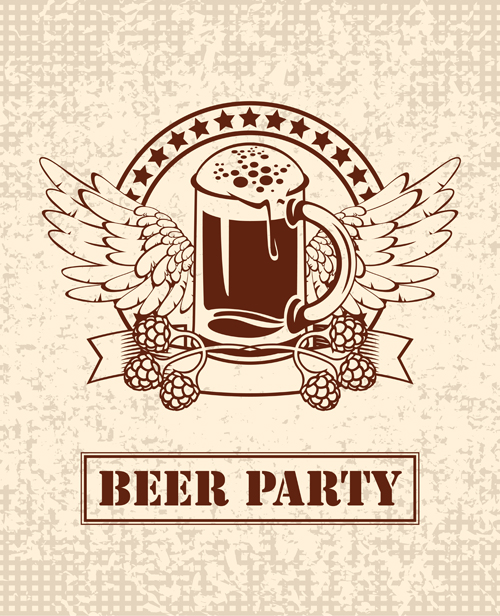 Retro Beer party Mark design vector 02