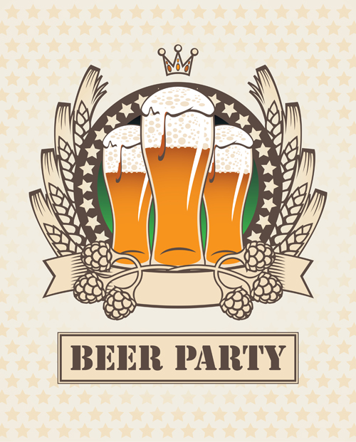 Retro Beer party Mark design vector 03