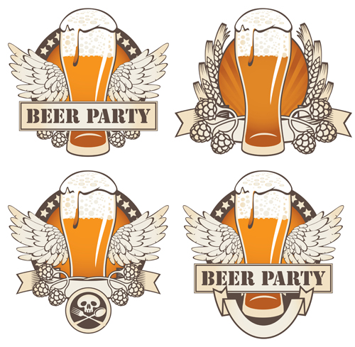 Retro Beer party Mark design vector 04