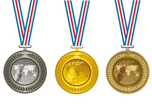 Champion Cup And medals design vector set 01