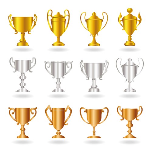 Champion Cup And medals design vector set 05