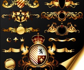 Golden heraldic and decor elements vector 01