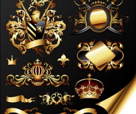 Golden heraldic and decor elements vector 02
