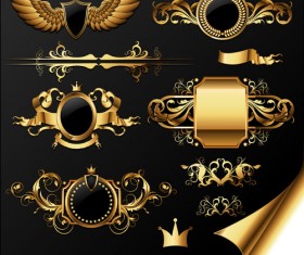 Golden heraldic and decor elements vector 03