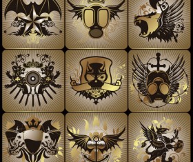 Golden heraldic and decor elements vector 04