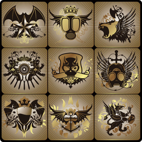 Golden heraldic and decor elements vector 04